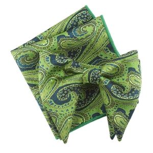 Mens Over Sized Bow Tie Pocket Square Set Paisley